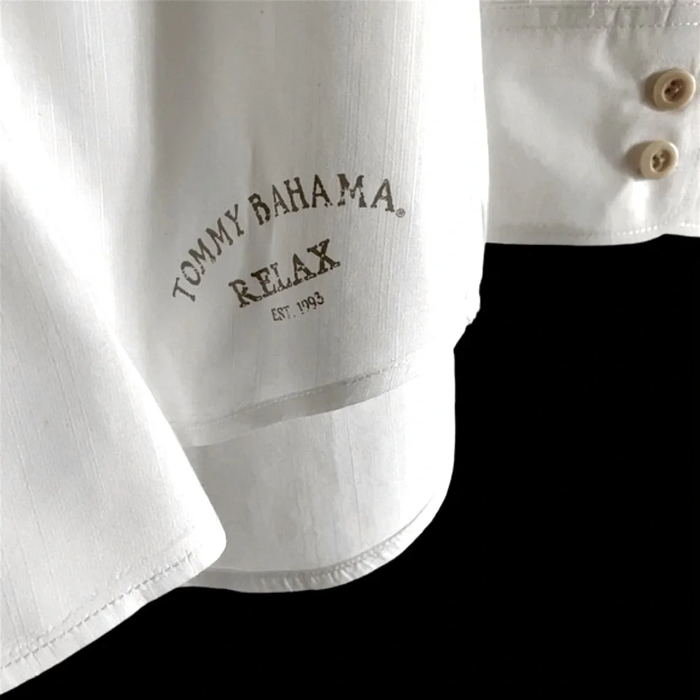 Tommy Bahama Bright White Lux Cotton Embossed Khaki Marlin Relax Edition Shirt